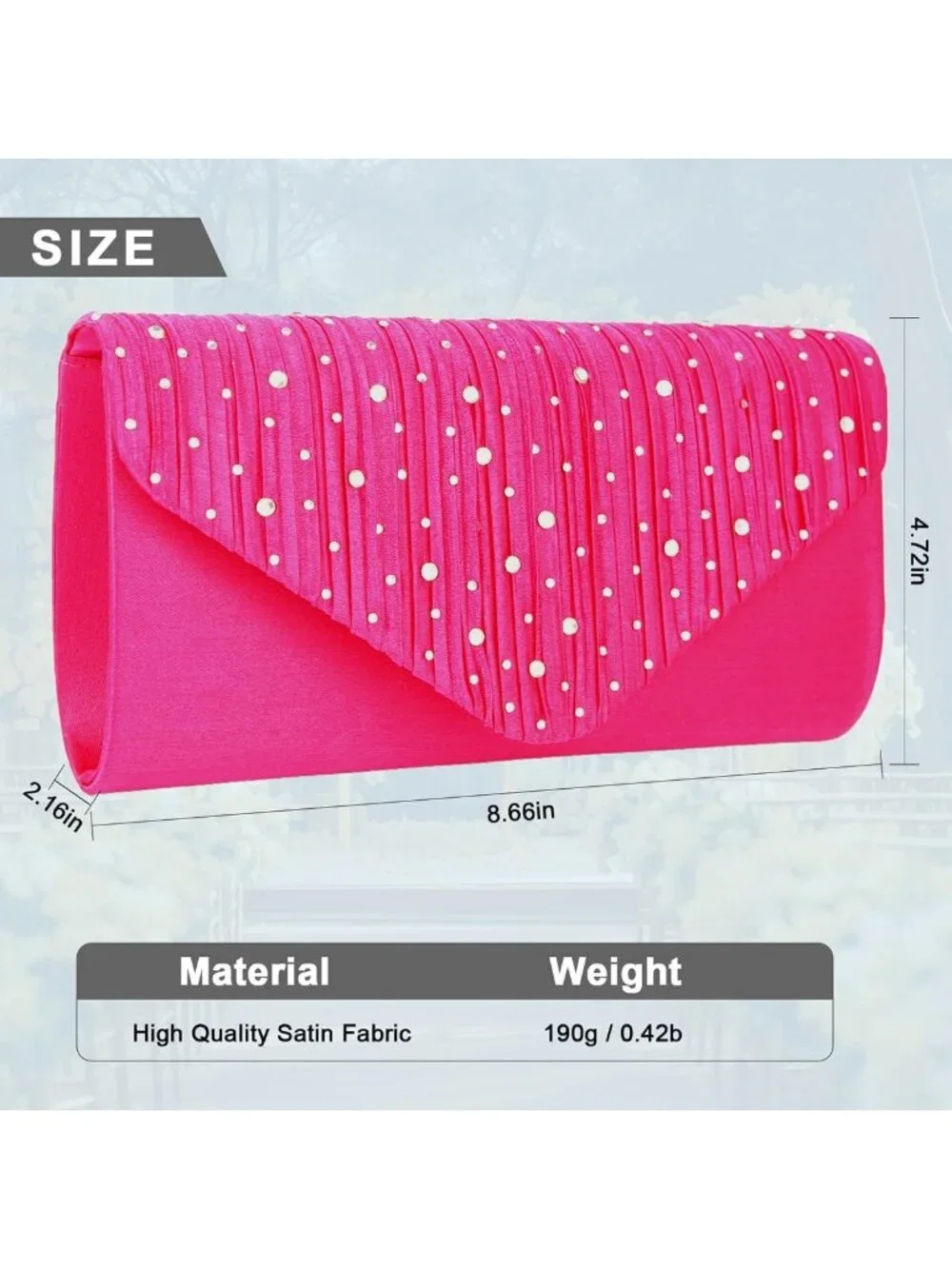 Women's Fuchsia Rhinestone Clutch Purse For Evening Bag Wedding Handbags